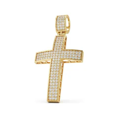 0.67 CTTW Iced Diamond Cross Pendant with Pave Bail in 10K Yellow Gold thumbnail 1