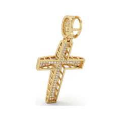 0.67 CTTW Iced Diamond Cross Pendant with Pave Bail in 10K Yellow Gold thumbnail 3