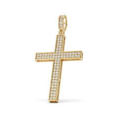 0.23 CTTW Pave Diamond Cross Pendant in 10K Yellow Gold thumbnail 1