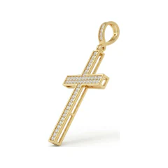 0.23 CTTW Pave Diamond Cross Pendant in 10K Yellow Gold thumbnail 2