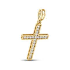 0.23 CTTW Pave Diamond Cross Pendant in 10K Yellow Gold thumbnail 3