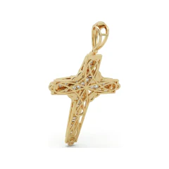 2.33 CTTW Ornate Diamond Cross Pendant with Baguette Channels in 10K Yellow Gold thumbnail 3