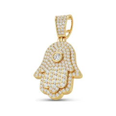 4.81 CTTW Pave Diamond Hamsa Hand Pendant - Protection Necklace in 10K Yellow Gold thumbnail 1