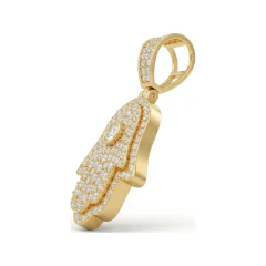 4.81 CTTW Pave Diamond Hamsa Hand Pendant - Protection Necklace in 10K Yellow Gold thumbnail 2