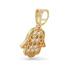 4.81 CTTW Pave Diamond Hamsa Hand Pendant - Protection Necklace in 10K Yellow Gold thumbnail 3