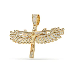 0.92 CTTW Diamond Winged Crucifix Cross Pendant in 10K Yellow Gold thumbnail 1