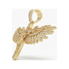 0.92 CTTW Diamond Winged Crucifix Cross Pendant in 10K Yellow Gold thumbnail 2