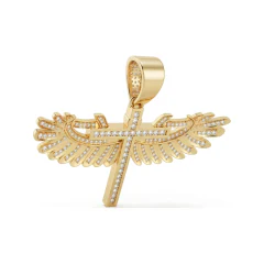 0.92 CTTW Diamond Winged Crucifix Cross Pendant in 10K Yellow Gold thumbnail 3