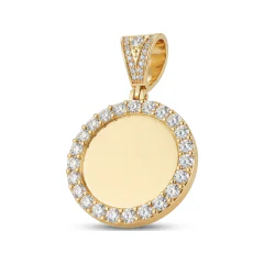 2.08 CTTW Diamond Framed Round Medallion Pendant in 10K Yellow Gold thumbnail 1