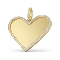 0.67 CTTW Large Diamond Halo Heart Pendant Engravable in 10K Yellow Gold thumbnail 1