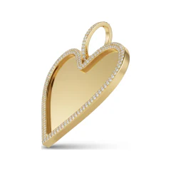 0.67 CTTW Large Diamond Halo Heart Pendant Engravable in 10K Yellow Gold thumbnail 2