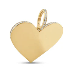 0.67 CTTW Large Diamond Halo Heart Pendant Engravable in 10K Yellow Gold thumbnail 3