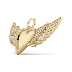 3.06 CTTW Diamond Winged Heart Pendant | Angel Wings Necklace in 10K Yellow Gold thumbnail 2