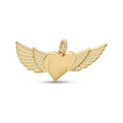 3.06 CTTW Diamond Winged Heart Pendant | Angel Wings Necklace in 10K Yellow Gold thumbnail 3