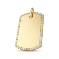 1.91 CTTW Diamond Dog Tag Pendant | Engravable Mens Tag in 10K Yellow Gold thumbnail 1