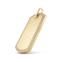 1.91 CTTW Diamond Dog Tag Pendant | Engravable Mens Tag in 10K Yellow Gold thumbnail 2