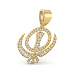 3.02 CTTW Diamond Khanda Pendant - Sikh Symbol Necklace in 14K Yellow Gold thumbnail 3