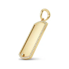 1.02 CTTW Diamond Halo Dog Tag Pendant | Engravable in 10K Yellow Gold thumbnail 2