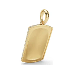 1.02 CTTW Diamond Halo Dog Tag Pendant | Engravable in 10K Yellow Gold thumbnail 3
