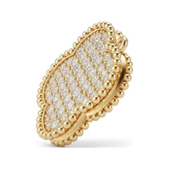 0.86 CTTW Diamond Clover Pendant | Pave Four-Leaf Necklace in 10K Yellow Gold thumbnail 2
