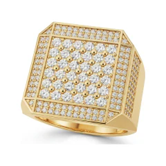 1.78 CTTW Mens Square Signet Ring with Pave Diamonds in 10K Yellow Gold thumbnail 1