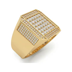 1.78 CTTW Mens Square Signet Ring with Pave Diamonds in 10K Yellow Gold thumbnail 2
