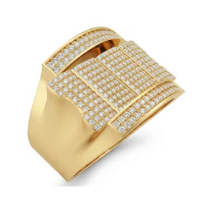 1.29 CTTW Mens Domed Cocktail Ring | Micro-Pave Statement Ring in 10K Yellow Gold thumbnail 2
