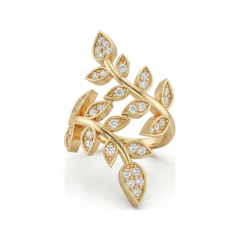 0.64 CTTW Nature-Inspired Leaf Ring with Pave Vine Detail in 10K Yellow Gold thumbnail 1