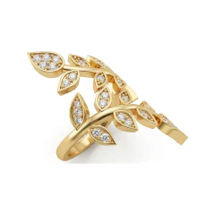 0.64 CTTW Nature-Inspired Leaf Ring with Pave Vine Detail in 10K Yellow Gold thumbnail 2