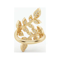 0.64 CTTW Nature-Inspired Leaf Ring with Pave Vine Detail in 10K Yellow Gold thumbnail 3