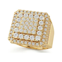 2.1 CTTW Mens Square Pave Diamond Statement Ring in 10K Yellow Gold thumbnail 1