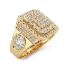 2.1 CTTW Mens Square Pave Diamond Statement Ring in 10K Yellow Gold thumbnail 2