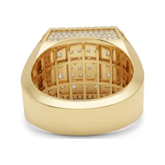 2.1 CTTW Mens Square Pave Diamond Statement Ring in 10K Yellow Gold thumbnail 3