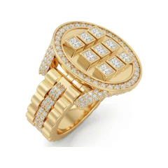 2.16 CTTW Mens Halo Micro-Pave Diamond Cocktail Ring in 10K Yellow Gold thumbnail 2