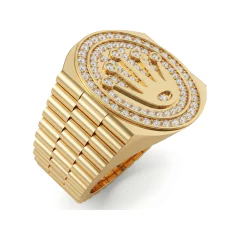 0.86 CTTW Mens Crown Signet Ring with Micro-Pave Diamonds in 10K Yellow Gold thumbnail 2
