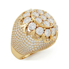 6.84 CTTW Bombe Dome Pave Diamond Cluster Statement Ring in 10K Yellow Gold thumbnail 2