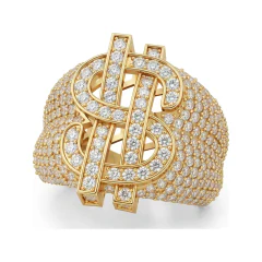 3.12 CTTW Mens Pave Diamond Dollar Sign Statement Ring in 10K Yellow Gold thumbnail 1