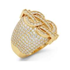 3.12 CTTW Mens Pave Diamond Dollar Sign Statement Ring in 10K Yellow Gold thumbnail 2