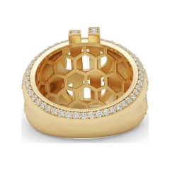 3.12 CTTW Mens Pave Diamond Dollar Sign Statement Ring in 10K Yellow Gold thumbnail 3