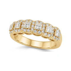 0.72 CTTW Five-Stone Princess-Cut Micro-Pave Wedding Band in 10K Yellow Gold thumbnail 1