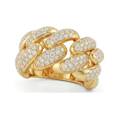 2.46 CTTW Mens Cuban Link Pave Wide Band Ring in 10K Yellow Gold thumbnail 1
