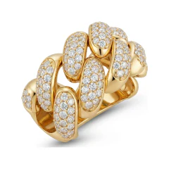 2.46 CTTW Mens Cuban Link Pave Wide Band Ring in 10K Yellow Gold thumbnail 2