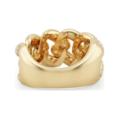 2.46 CTTW Mens Cuban Link Pave Wide Band Ring in 10K Yellow Gold thumbnail 3