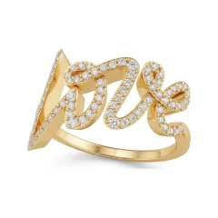 0.32 CTTW Pave LOVE Word Ring in 10K Yellow Gold thumbnail 1