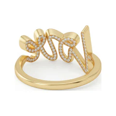 0.32 CTTW Pave LOVE Word Ring in 10K Yellow Gold thumbnail 3