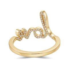 0.17 CTTW Love Script Pave Open Design Ring in 10K Yellow Gold thumbnail 3