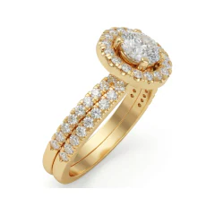 1.36 CTTW Micro-Pave Round Halo Bridal Set in 10K Yellow Gold thumbnail 2