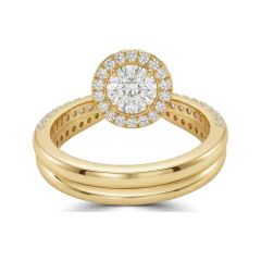 1.36 CTTW Micro-Pave Round Halo Bridal Set in 10K Yellow Gold thumbnail 3