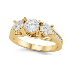 1.01 CTTW Round Three-Stone Ring with Channel Set Accents in 10K Yellow Gold thumbnail 1