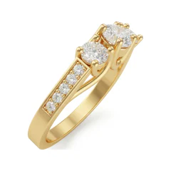 1.01 CTTW Round Three-Stone Ring with Channel Set Accents in 10K Yellow Gold thumbnail 2